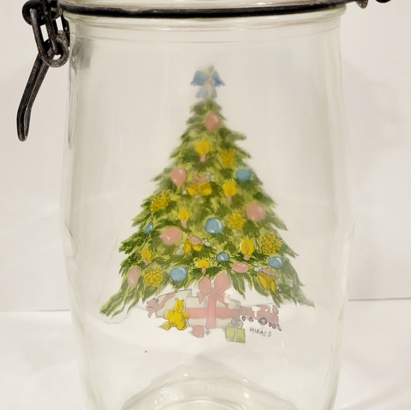 Vintage Carlton Glass With Sabin Christmas Tree 15 L USA Glass Snap Jar. - Picture 4 of 5
